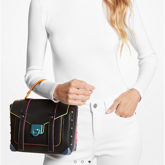 Manhattan Medium Contrast-Trim Leather Satchel - Picture 3 of 5